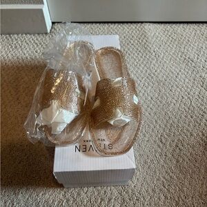 Steve Madden gold rhinestone and sparkly jelly flats